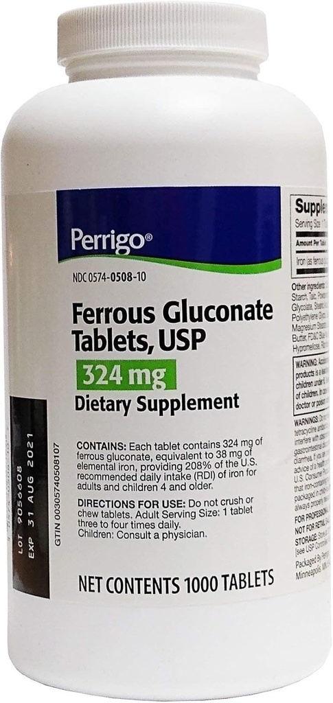 Ferrogluconattablet, 324mg, grøn, 1000ct