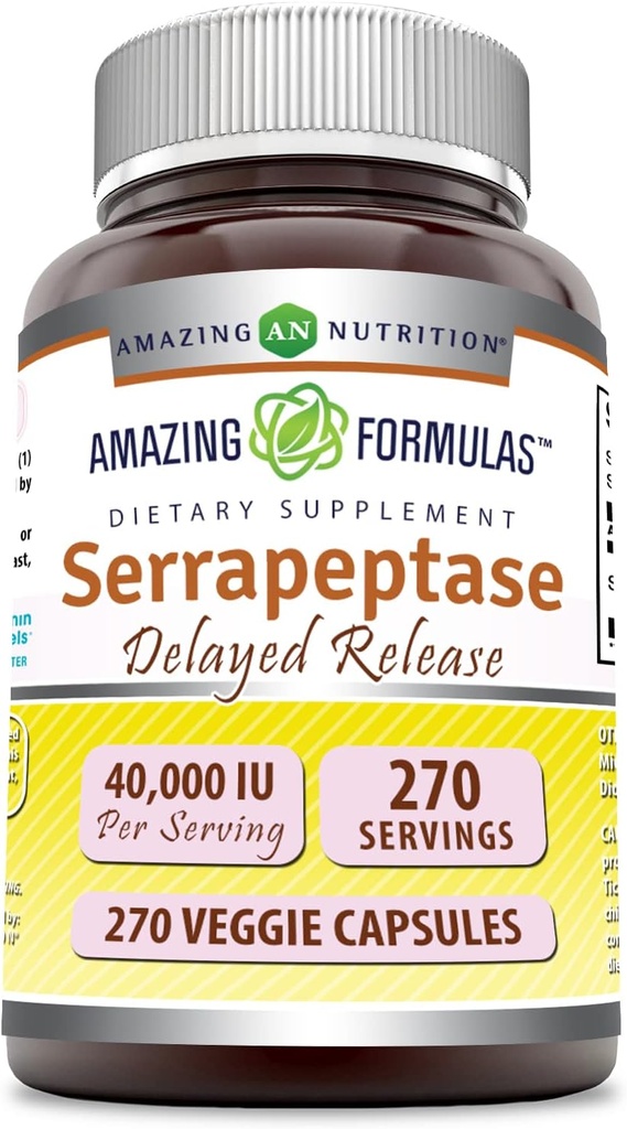 Amazing Formulas Serrapeptase Supplement: 124; 40000 IE - 124; Veggie Kapsler: 124; Non- Gmo - 124; Gluten - fri