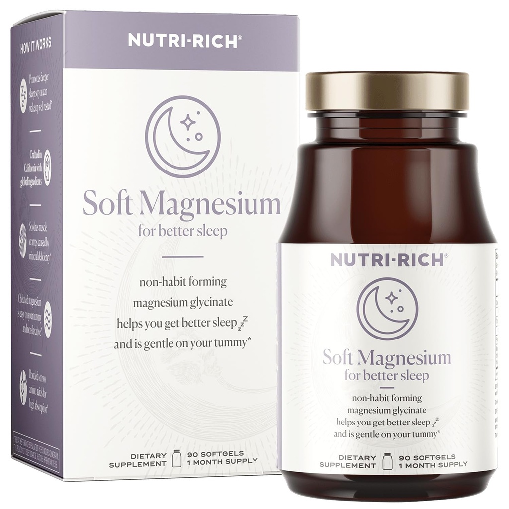 Nutri- Rich Magnesium Glycinate Chelat, Magnesium 400mg, Vitamin til bedre søvn, MCT Oil, høj potens, Easy Absorption, Muskel, Heart Health, Afslapning, 90 Greve, Gluten fri, Ingen Soy, Ikke GMO