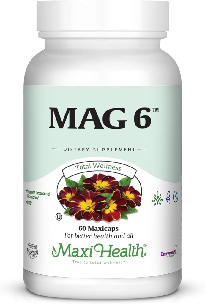 Magnesium B6 Mag 6 Magnesiumglycinat med vitamin B6 Fremme sund knoglemineralisering, Support Nerve & Muskelfunktion, Energimetabolisme - Non- GMO, Vegan, Gluten Free, Kosher 60 Kapsler