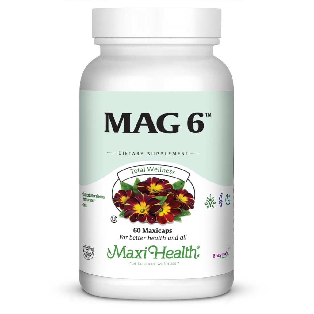 Magnesium B6 Mag 6 Magnesiumglycinat med vitamin B6 Fremme sund knoglemineralisering, Support Nerve & Muskelfunktion, Energimetabolisme - Non- GMO, Vegan, Gluten Free, Kosher 60 Kapsler