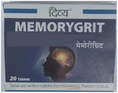 Patanjali Divya Memorygrit 20 Tablets Ayurvedic Supplement for Memory Focus og Brain Health Support (pakke med 1)