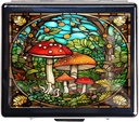 Travel Pill Organizer 7 Day Metal Pill Box med spejl og 8 Compartments Cute Travel Pill Organizer til purse (Mushroom Garden)