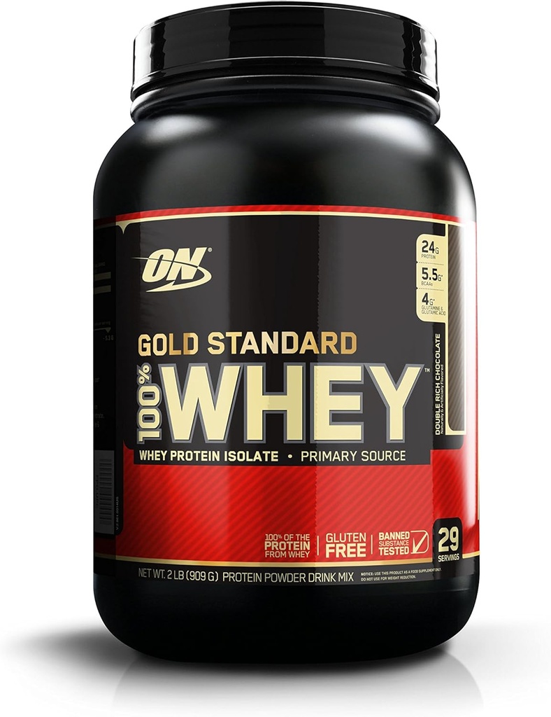 Optimum Nutrition Gold Standard 100% Whey Protein Powder, Dobbelt Rich Chokolade, 2 Pund