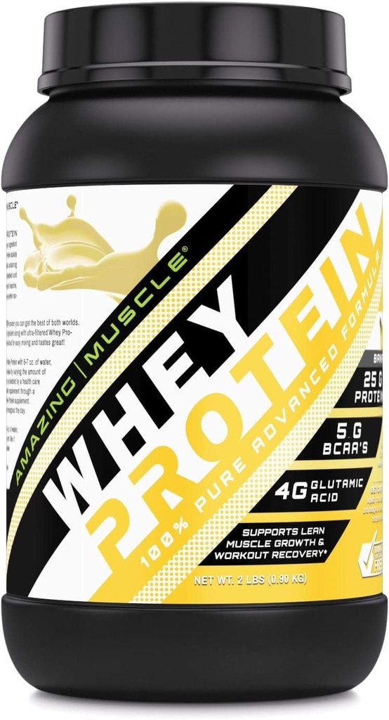 Amazing Muscle 100% Whey Protein Powder * Avanceret formel med Whey Protein Isolate Sammen med Ultra Filtreret Whey Protein Koncentrat (Banana, 2 Lb)