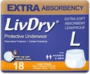LivDry Voksen Inkontinens Undertøj, Ekstra Absorbency Voksen bleer, Læbe Beskyttelse, Stor, 18- Pack