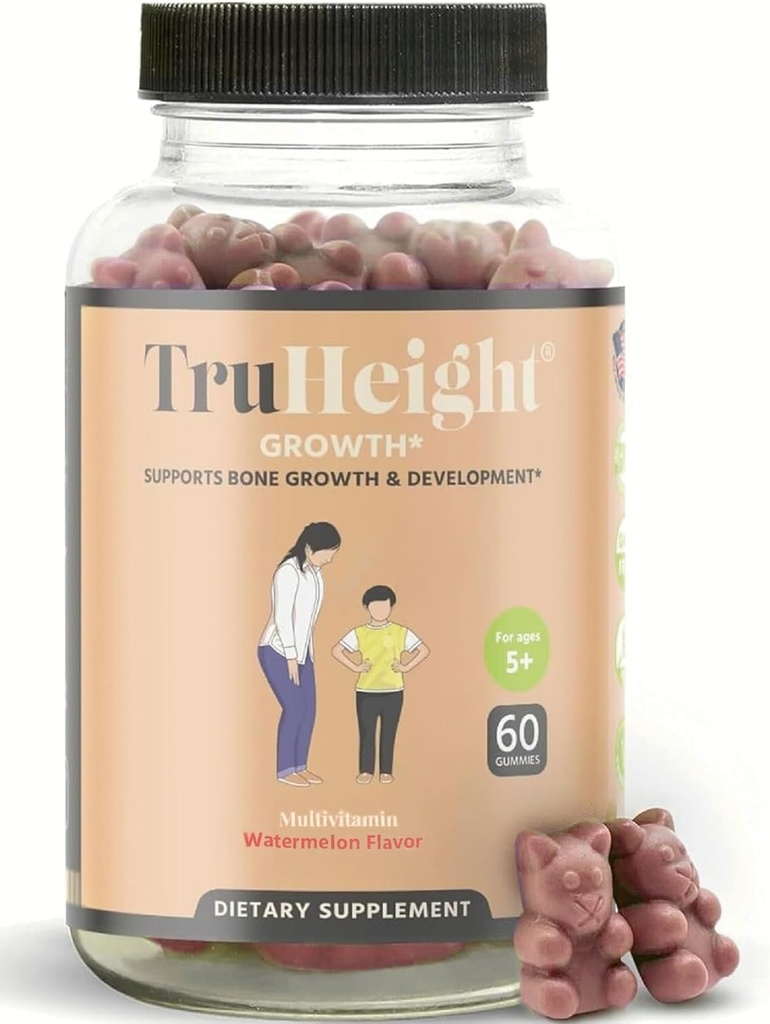 Truhigh Growth Gummies (Watermelon) Natural Growth & Development Supplement for Kids & Teens - Vitamin D, K, Calcium & Ashwagandha - Knoglestyrke Vitamin D3 K2 - Picky Eater Vitamin - Age 5 +