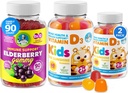 Vitamin D Gummies and Elderberry Gummies - Immunity Mega Boost for Kids and Adults - Vegetarian Gelatin-Free Immune Support Vitamins for Children