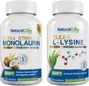 Natural Cure Labs Bundle: Extra Strength Monolaurin 800mg + Clean L- Lysin 600mg