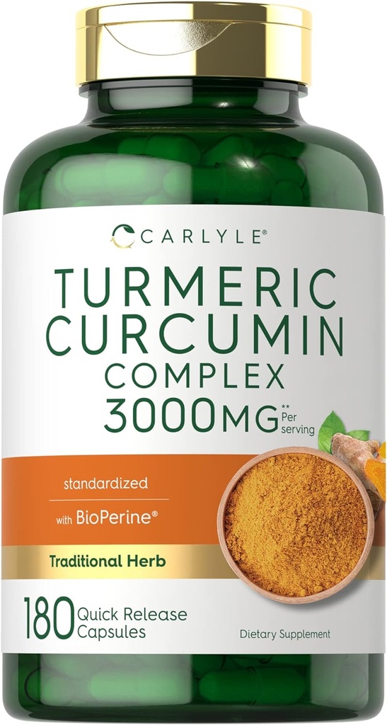 Carlyle gurkemeje Supplement 124; 3000mg 180 Kapsler} 124; med sort peber, Curcuminoids og Bioperine • 124; Non- GMO, Gluten Free
