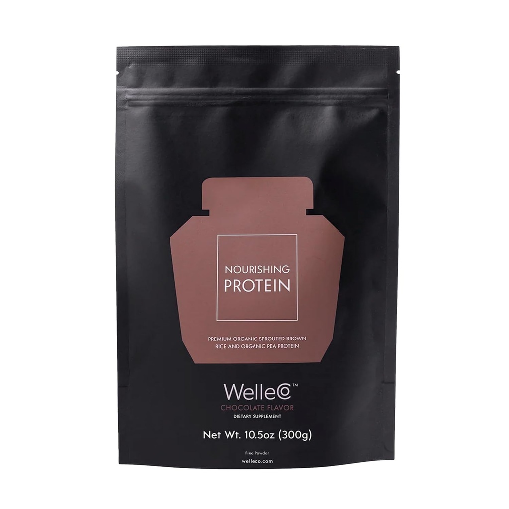 WelleCo Plant- Based Chocolate Protein Powder, Organic Brown Rice & Pea Blend, 16g Protein per servering, Dairy- Free Supplement for Energy, Recovery & Daily Nutrition, 10.5 oz