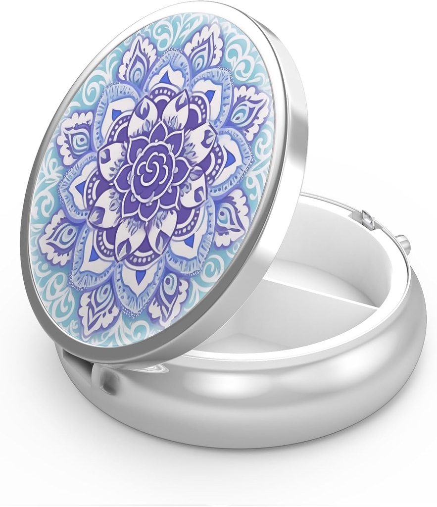 Pill Box 3 Segment Lille Pill Case, Portable for Pocket eller Purse Pill Organizer Pill Container Holder til at holde vitaminer, medicin, fiskeolie og kosttilskud (Mandala Blue)