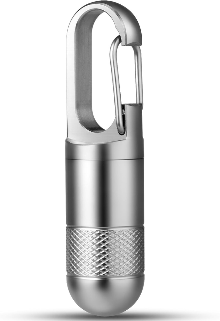 TISUR Titanium Pill sag, Keychain Holder, Rejseboks Container, Portable Organizer, Vandtæt Metal Flaske (Gray, Lille - 1,06 tommer)