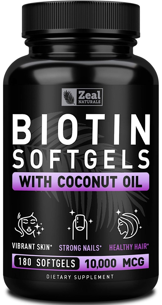 Zeal Biotin 10000mcg med Organic Coconut Oil Softgels