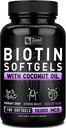 Zeal Naturals Biotin med kokos olie til hår 10000mcg (180 softgel) Supplement - Biotin piller til hår hud og negle Vitaminer for kvinder Kapsler til mænd hårvækst 6 mo Tilgang