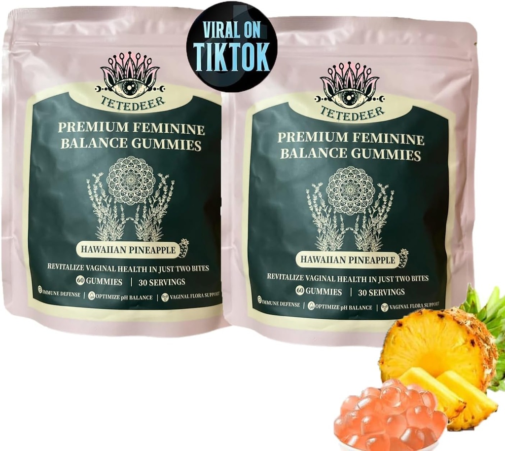 Vital Organic Sourcing Feminin Balance Gummies for Women Health, Premium Feminin Balance Gummies, Forbedre immunsystemet, Fremme af kvinders sundhed, Vegan, Gluten- Gratis, Hawaii Ananas Arv (2)