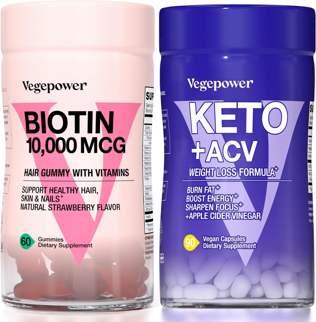 Biotin hårvækst Vitaminer + Premium Keto piller Budd124; understøtter sund hud og negle & udnytte fedt til energi med Ketosis, Boost Energy & Focus Budd124; Non- GMO Vegan Kosttilskud