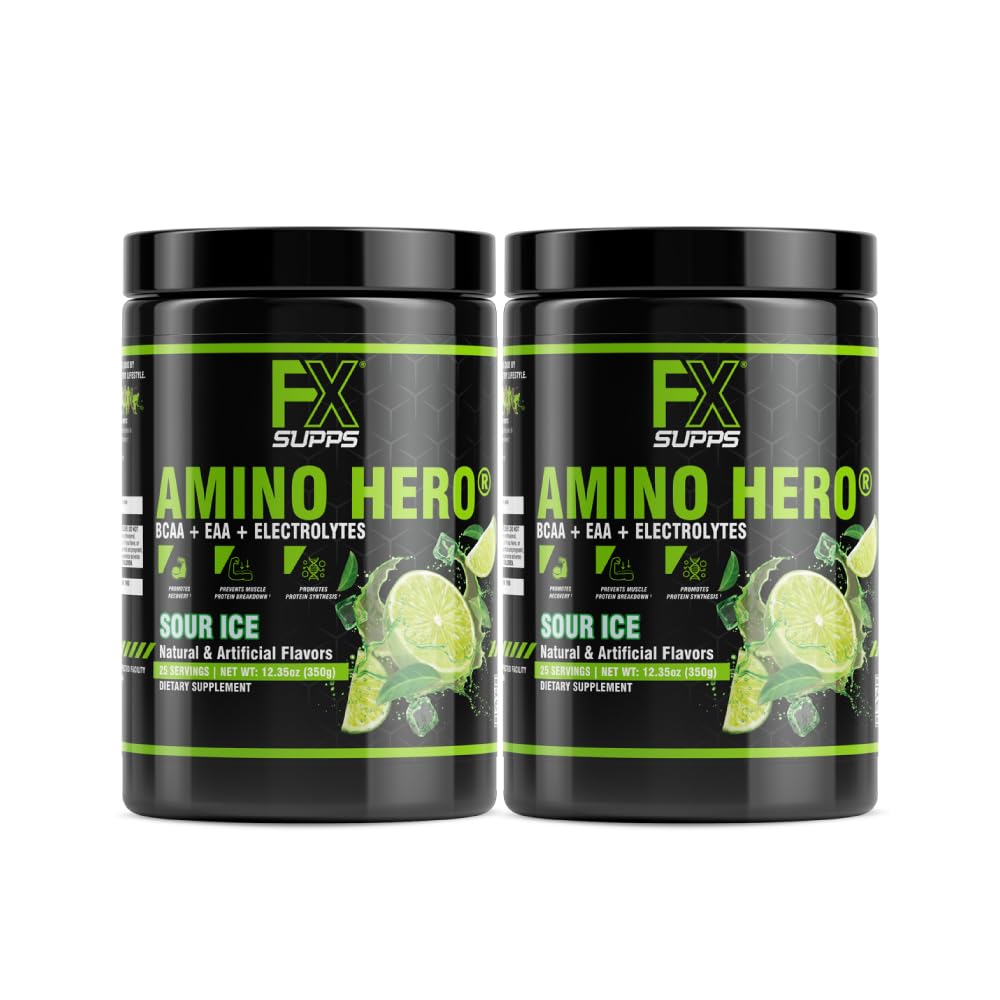 FXSUPPS Amino Hero Sour Ice Flavor (50 Servering) Note 124; efter-workout Inddrivelse drik for mænd og kvinder
