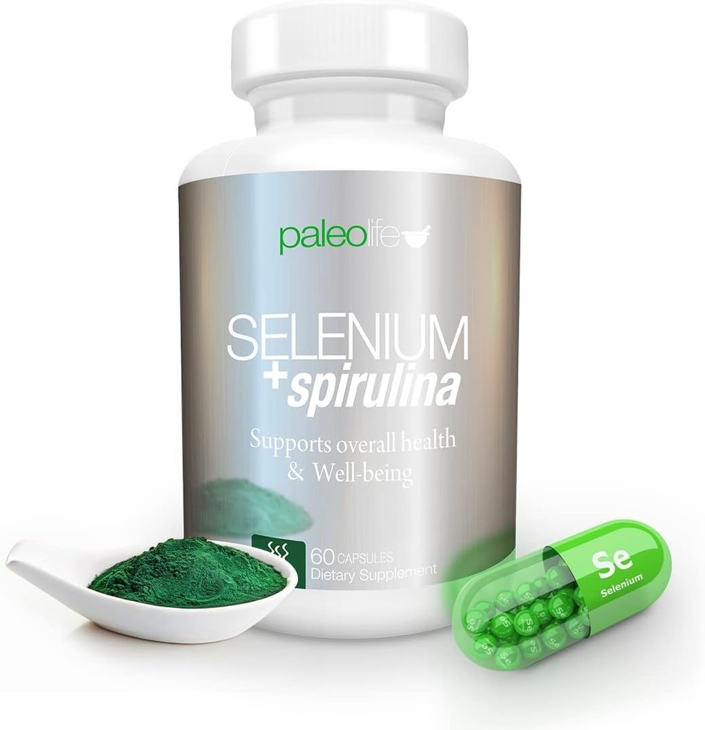 Boost koncentration, hukommelse og energi med Premium Selen + Spirulina - Premium antioxidant supplement til hjernefunktion - 60 dages forsyning (60 kapsler) - (1 - Pack)