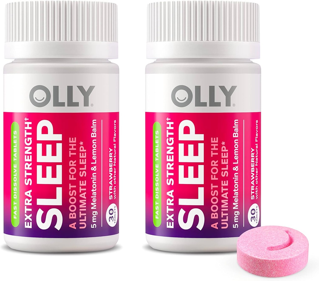 OLLY Extra Strength Sleep Fast Opløs tabletter, 5 mg Melatonin, Vegan, Jordbær - 60ct