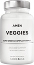 Amen Veggies, Daily Veggies Vitamin Supplement, Grøntsager Vegan Blend & Whole- Food Raw Greens Multivitamin Capsules, Mushroom Complex, Superfood, Minerals, Green Vegetabilske Nutrients, Non-GMO, 90 ct