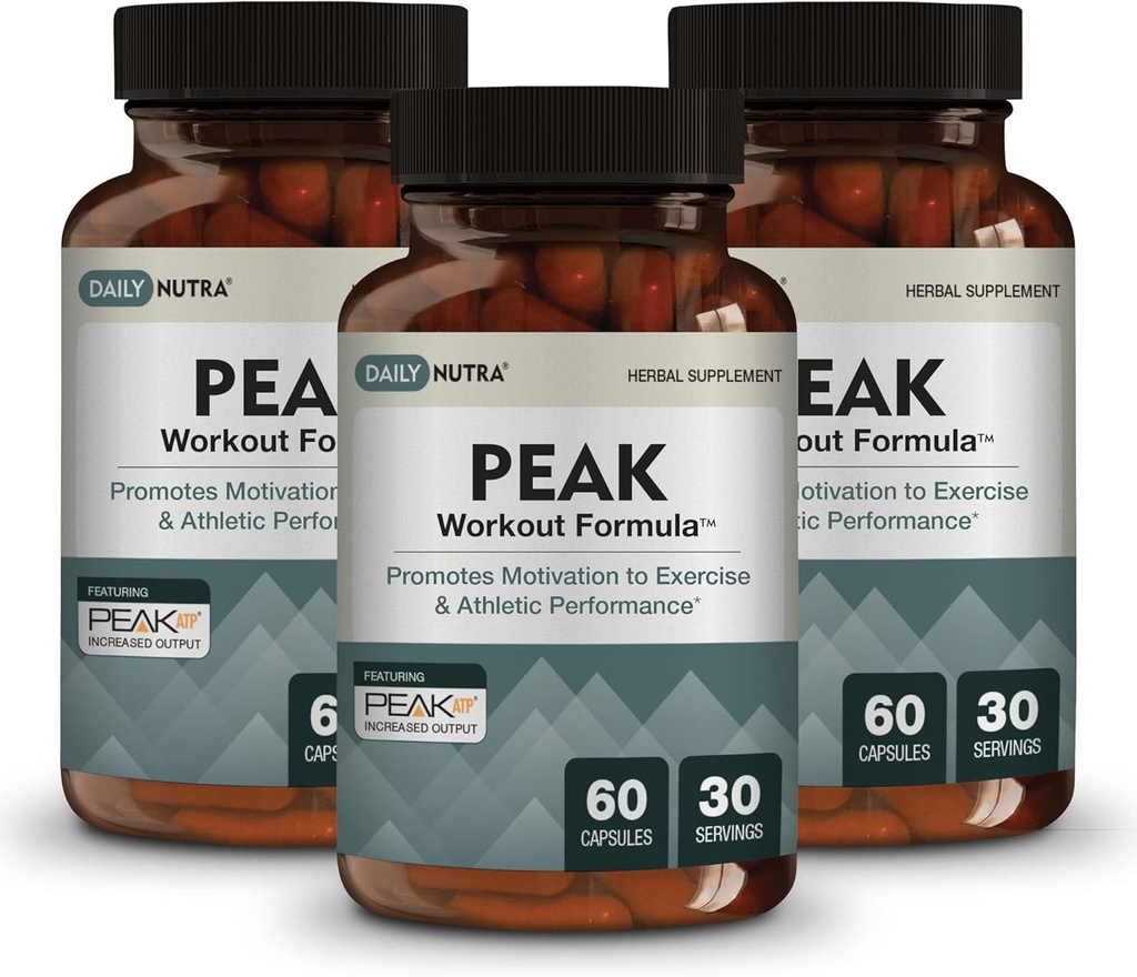 Peak Workout Formula - Refuel Motivation and Exercise Output | Pre-Workout and Recovery Supplement Featuring ATP, Boswellia, Ashwagandha, Green Tea Extract & Piperine (60 Capsules)