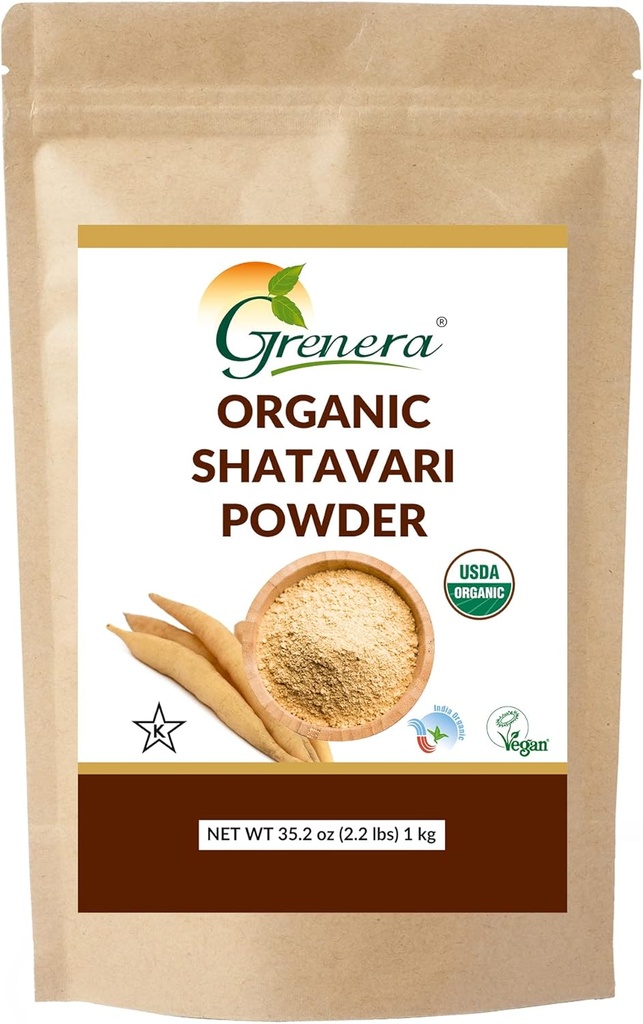 Grenera Organic Shatavari Powder 2.2 lbs (1 kg), Lavet med USDA Certified Shatavari Root, Forynge Herb, Asparagus racemosus