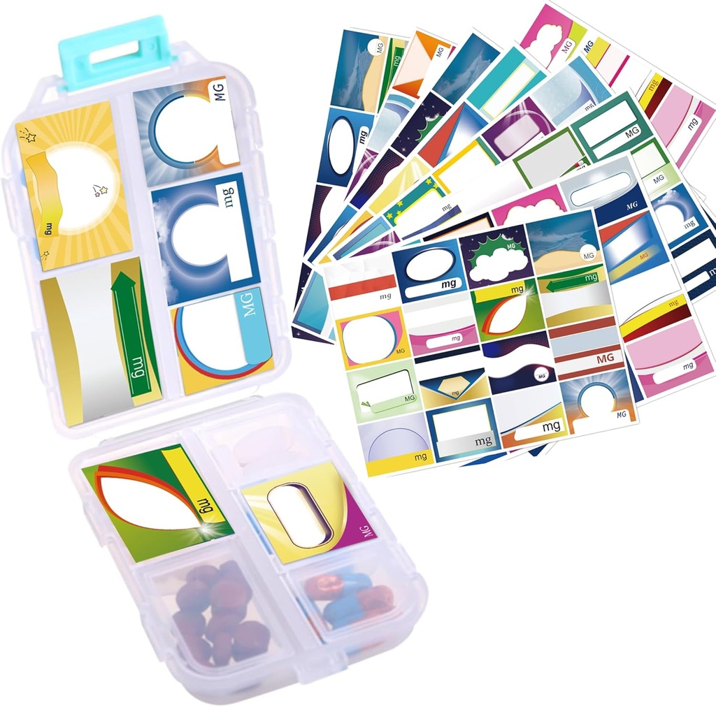 1Pack Travel Pill Organizer - 10 afdelinger Pill Case, Kompakt og transportabel Pill Box, Perfekt til On- The- Go Storage, Pill Holder til Purse (Hvid med 156 Stickers)