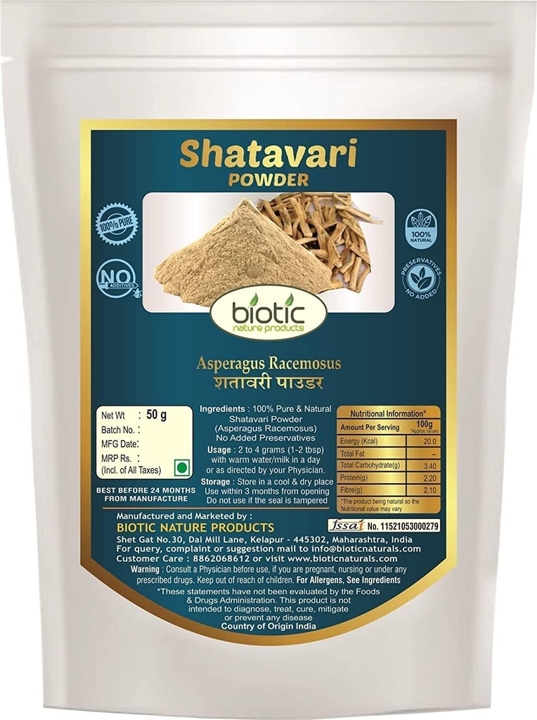 Veena Natural Shatavari Powder - Asparges Racemosus - Satavar Churna - Satavari Powder - 50g
