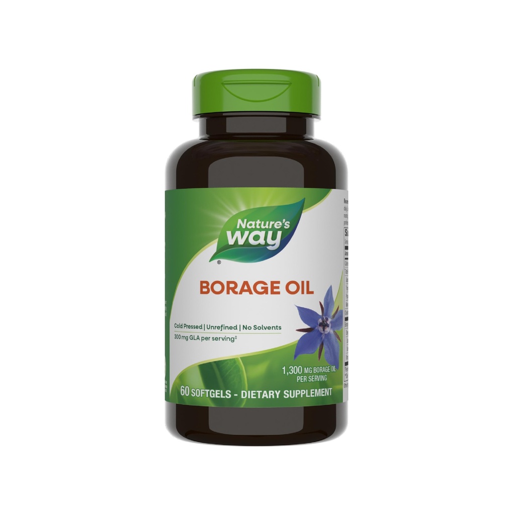 Nature 's Way Borage Oil, Cold Pressed & Uraffineret, GLA supplement, 300 mg GLA og 440 mg linolsyre per servering, 60 Softels (Packaging May Vary)