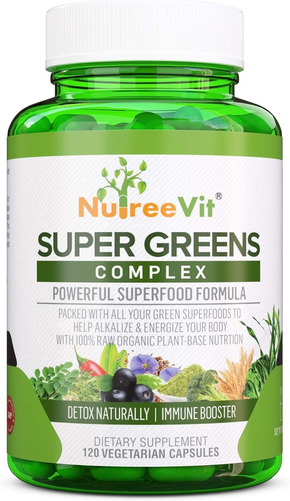 SuperGreens - Spirulina, Chlorella, Wheatgrass + More - Nutrient-Packed Green Blend (90 Capsules)