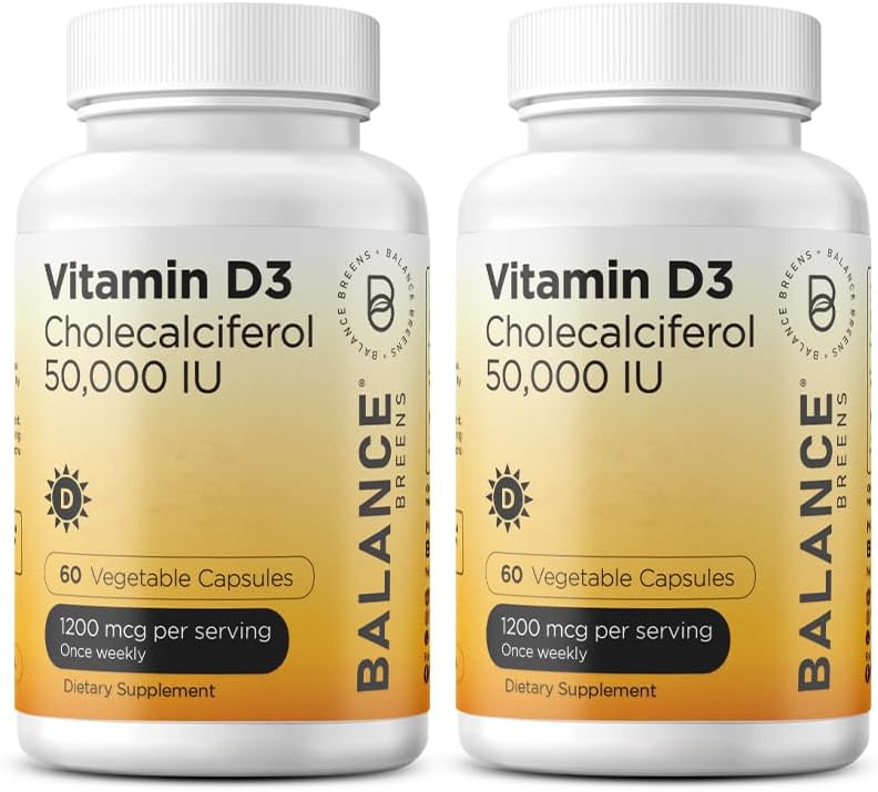 Balancebreens Vitamin D3 50. 000 IE, 60 Veggie kapsler - Høj potens, understøtter immunforsvar & knoglerelateret - Ugentlig gang (pakning med 2)