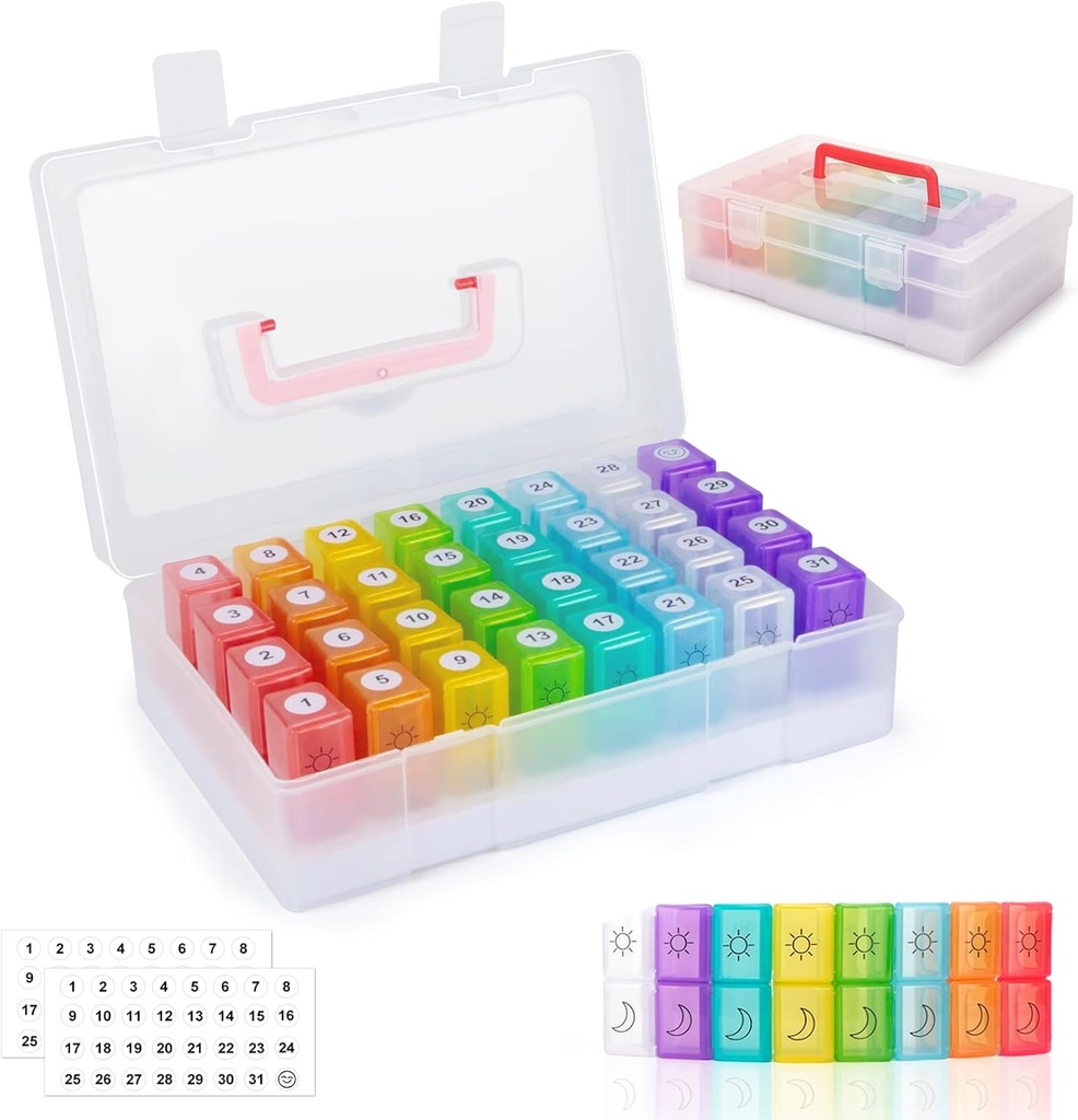 Månedlig Pill Organizer 2 gange om dagen, 30 dag Pill Organizer 2 gange om dagen, Pill bokse og Organizer 2 gange om dagen med rejsetilfælde, Moth Pill Box Am Pm Måned Pill Box Organizer med 32 daglige kompartmenter