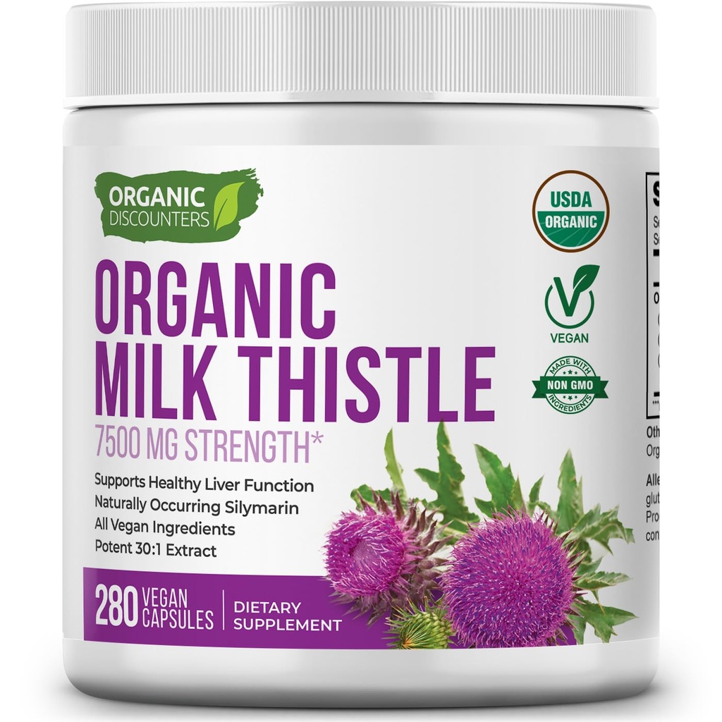 USDA Organic Milk Thistle 30:1 Extract Capsules, 280 Vegan Capsules, Rich in Silymarin Flavonoids, Liver Cleanse and Liver Detox Support, Standardized 30X Extract, Made in the USA