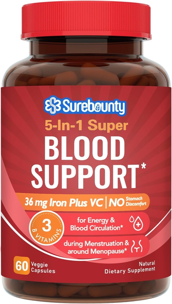Dårligt jerntilskud til kvinder Mænd, Mave venlige & non- Constipating Medical 124; Iron Bisglycinate med C-vitamin, Folate, B6 & B12 Medical 124; Iron Pills for Blood & Energy Support Medical 124; 60 Veganske kapsler