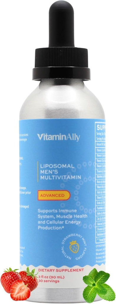 Liposomal Mænds Liquid Multivitamin Drops Mest124; Non- GMO Mest124; Sugar Free Mest124; Gluten Free Mest124; 30 Day Supply Mest124; Understøtter immunsystem, muskelsundhed, Cellulær energiproduktion