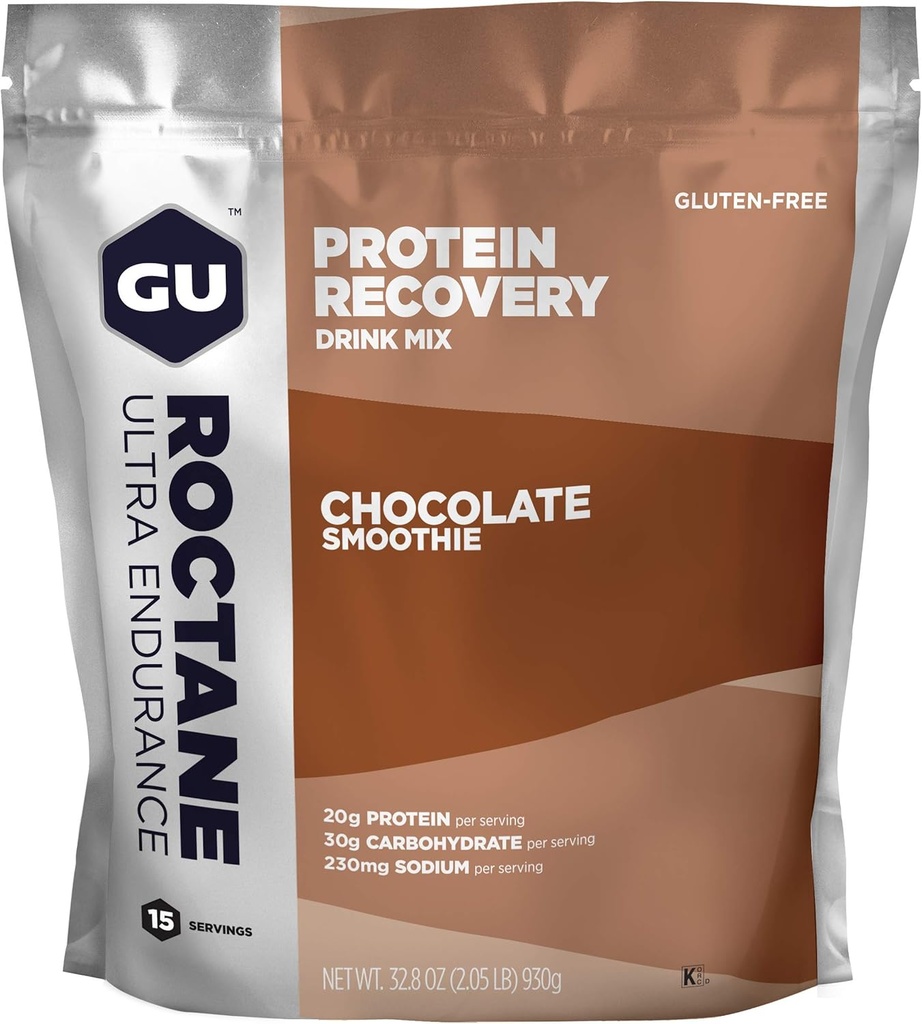 GU Energy Roctane Ultra Endurance Protein Recovery Drink Mix, Gluten- Free og Kosher Dairy, Recovery Support Efter enhver træning, 15-Servering Pouch, Chokolade Smoothie