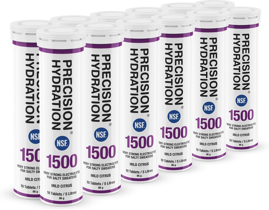 Præcision Hydration Electrolyte Drink - Multi Strength Effervescent Hydration Tablets - Combat Cramp - Lav kalorie, Gluten Free, Vegan / Vegetar Friendly (12 rør, 1500mg / L - Purple Tube)