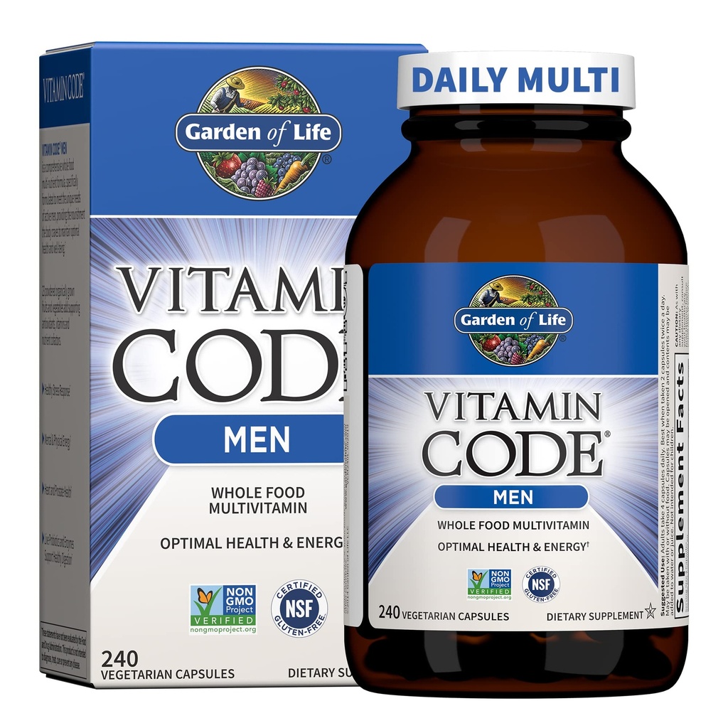 Livets Vitamin Code Hele fødevarer Multivitamin til mænd - 240 kapsler, Vitaminer til mænd, Frugt Veggie Blend og Probiotika til energi, hjerte, Prostata Sundhed, Vegetarisk Mænds Multivitaminer