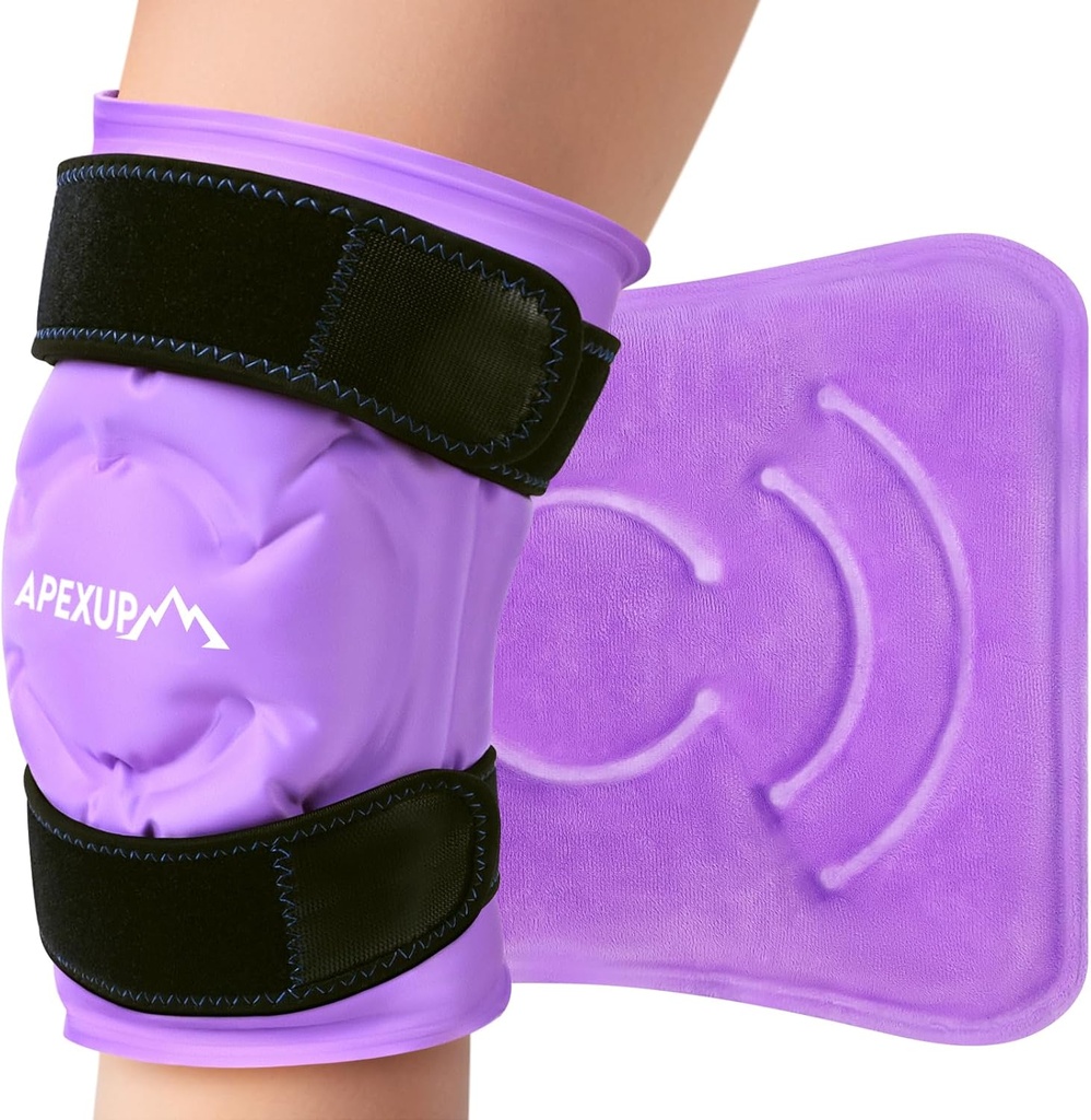 APEXUP Ice Pack til Knee Pain Relief, Stor Genanvendelig Wrap efter kirurgi, Fleksibel Gel Cold Pack til skader, Smerte Relief til ryg, skulder, albue, Ankle og ben (lilla, L 1PK)