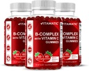Vitamatic Vitamin B Complex Gummies with Vitamin C & Inositol - Natural Strawberry Flavor - 60 Gummies (3 Bottles)