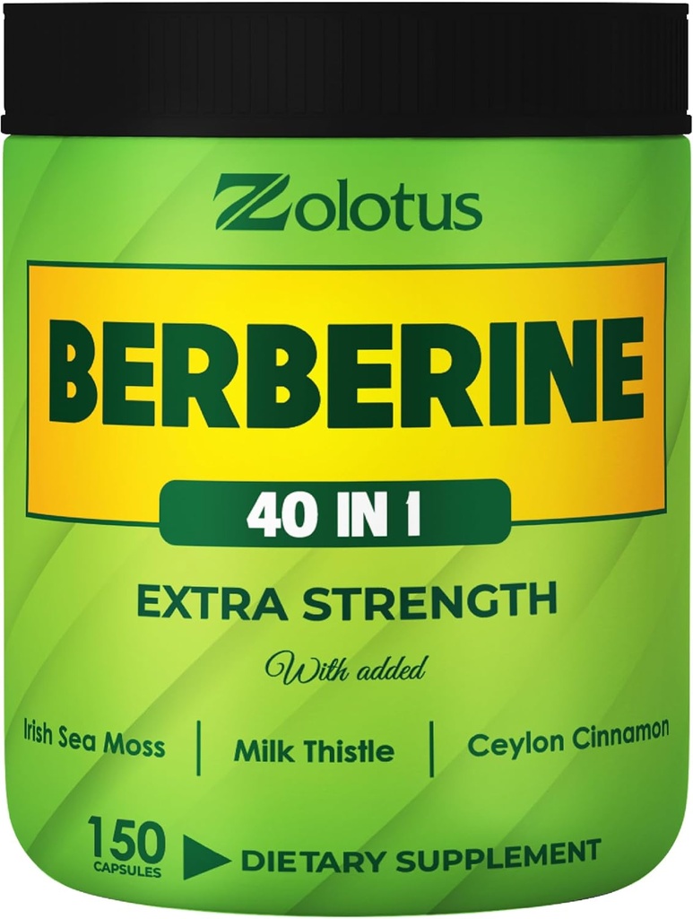 Zolotus Berberine Supplement 40 i 1, med Sea Moss, Cinnamon, Milk Thistle, Apple Cider Vinagar, Quercetin til fordøjelse, immunsystem og hjerte sundhed