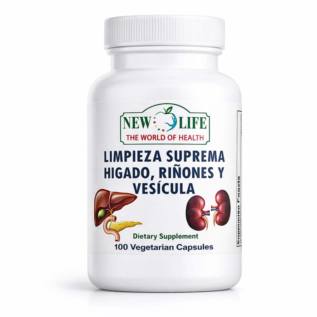 New Life Limpieza Suprema Hígado Riñones y Vesicula, Sund lever, Mælkebøtte, mælketidsel ekstrakt, 100 kapsler
