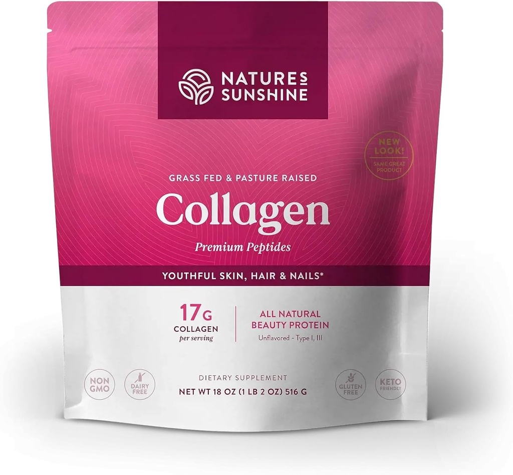 Nature 's Sunshine Collagen Powder Type I og III Græs Fed og Pasture Raised Premium Bovine Collagen Peptider 18 Oz