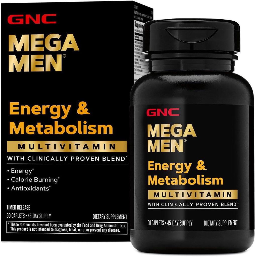 GNC Mega Mænd Multivitamin Caplets, Klinisk bevist at føle sig bedre, immunforsvar, energistøtte, Antioxidanter, B Vitamin, D-3 Vitamin, Timet Release, 90 tæller, 45 dages forsyning