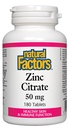 Naturlige faktorer - Zink Citrate 50mg, Støtte til sund hud & immunfunktion, 180 tabletter