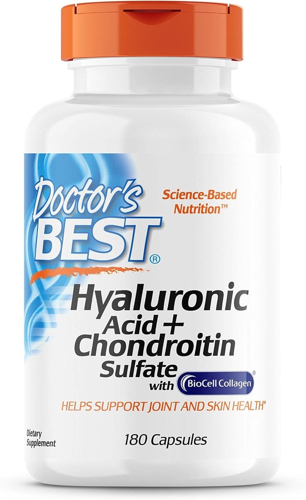 Doctor 's Best Hyaluronic Acid med Chondroitin Sulfate, Featuring BioCell Collagen, Non- GMO, Gluten Free, Soy Free, Joint Support, 180 Count (Pack of 1)