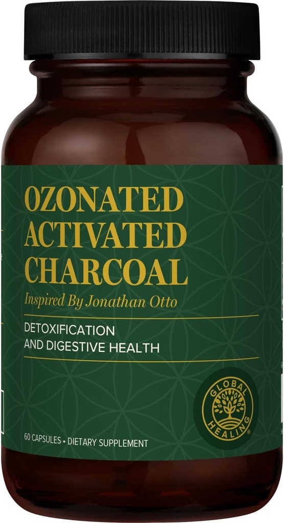 Global Healing Center - Ozoneret aktiveret kul pulver - Avanceret fordøjelsesdetox, der adsorberer interne uønskede forbindelser - Hjælper Relieve Occasional gas discomfort - 60 aktiverede kul piller