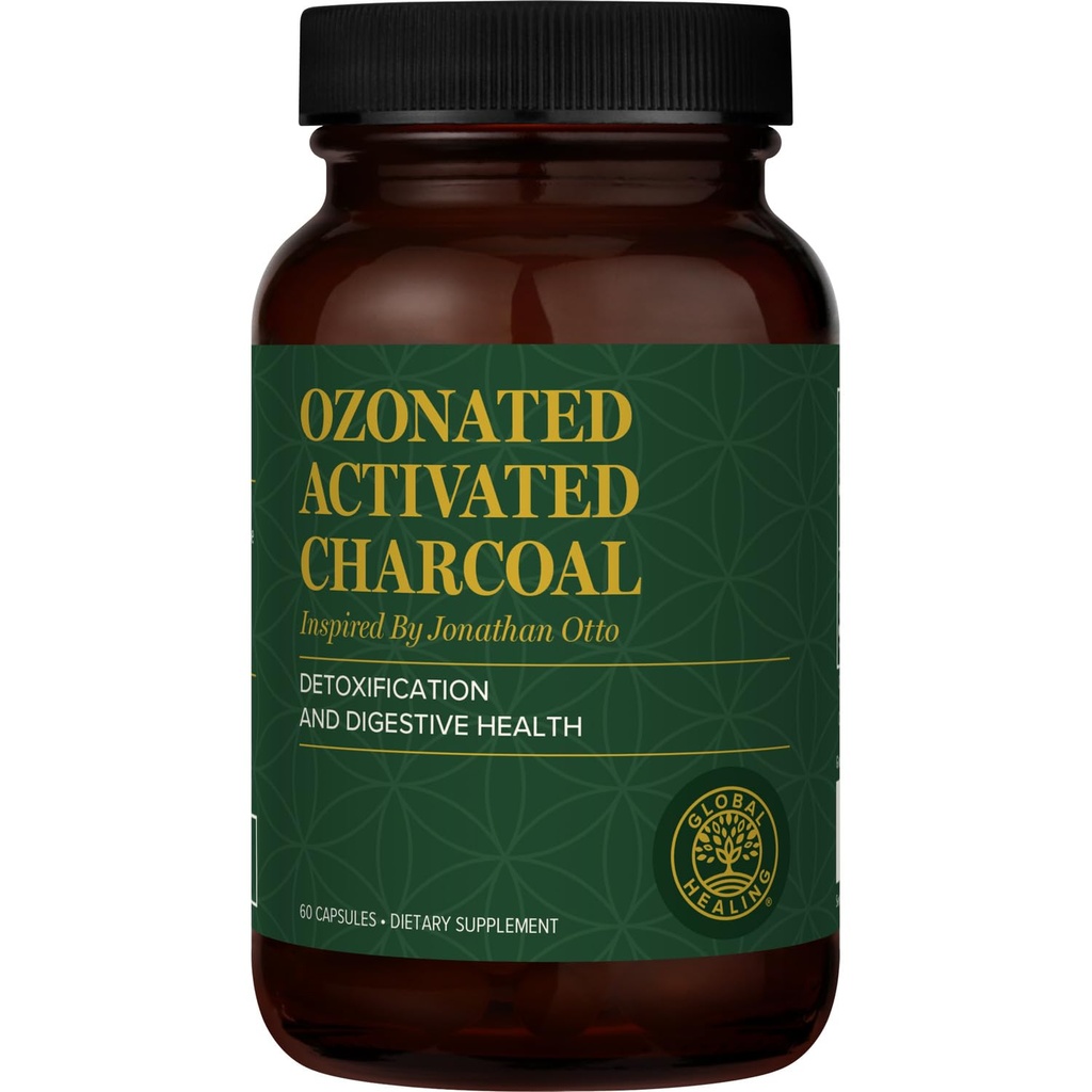 Global Healing Center - Ozoneret aktiveret kul pulver - Avanceret fordøjelsesdetox, der adsorberer interne uønskede forbindelser - Hjælper Relieve Occasional gas discomfort - 60 aktiverede kul piller