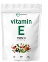 Micro Ingredients Vitamin E 1000IE, 240 Softgels - 124; Pure Vitamin E Oil Pills - 124; Antioxidant Kosttilskud til hud, ansigt, hjerte, & immunforsvar - 124; Non- GMO, gluten fri